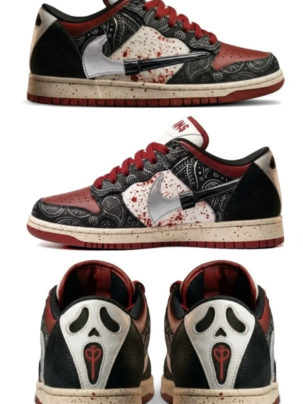 Ghostface x Travis Scott Inspired Men's Low-Top Sneakers - Red/Black/White